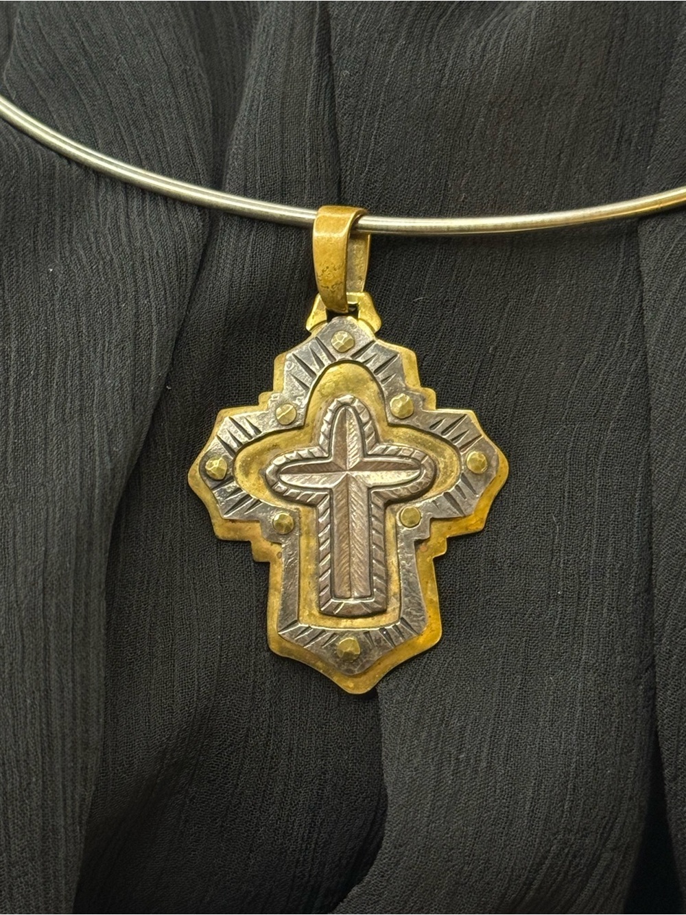 VINTAGE! Jeep Collin’s Sterling Silver/Brass Cross Necklace!